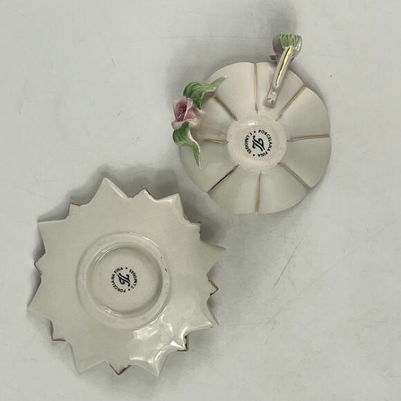 Limoges France Porcelain Rose Cup Saucer Set Gold Trim Starburst Pedal Design - Picture 8 of 15